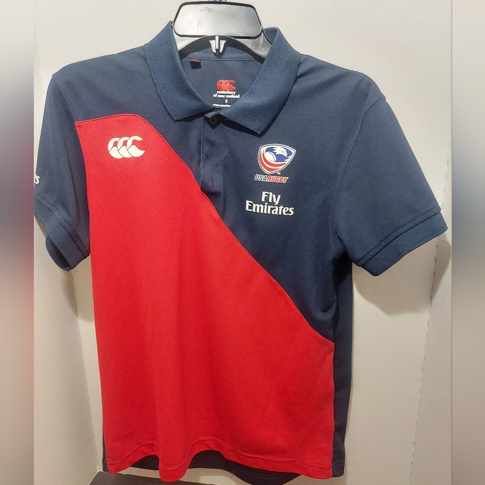 Canterbury USA Flag Rugby Polo Short Sleeve Shirt Mens Size Small Fly Emirates